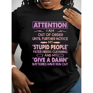 100% Cotton Summer T Shirts Womens Attention Order Graphic T Shirt Casual Crew Neck Short Sleeve Polyester Spandex Blend Medium Stretch Top With Humorous Print Black -1 A79 T-Shirt For Men and Women