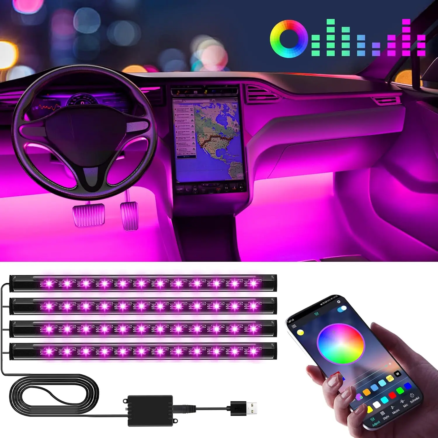 Led Lights for Car Accessories Interior, Gifts for Mothers Day Him Her Men Women Teen Boys Girls, APP Control with USB Port Color Change Lights for Truck Decor