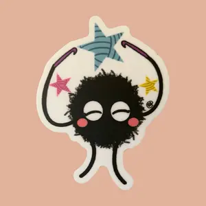 Sootsprite Studio Ghibli Cute Japanese Sticker with Black Fuzzy Character and Colorful Stars Design
