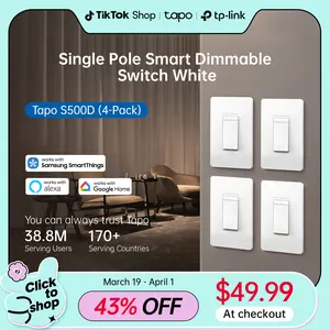 Tapo S500D (4-Pack) – Smart Dimmer Switch | Single Pole | Neutral Wire Required | 2.4 GHz Wi-Fi | Compatible with Alexa & Google Home | UL Certified | No Hub Needed | White