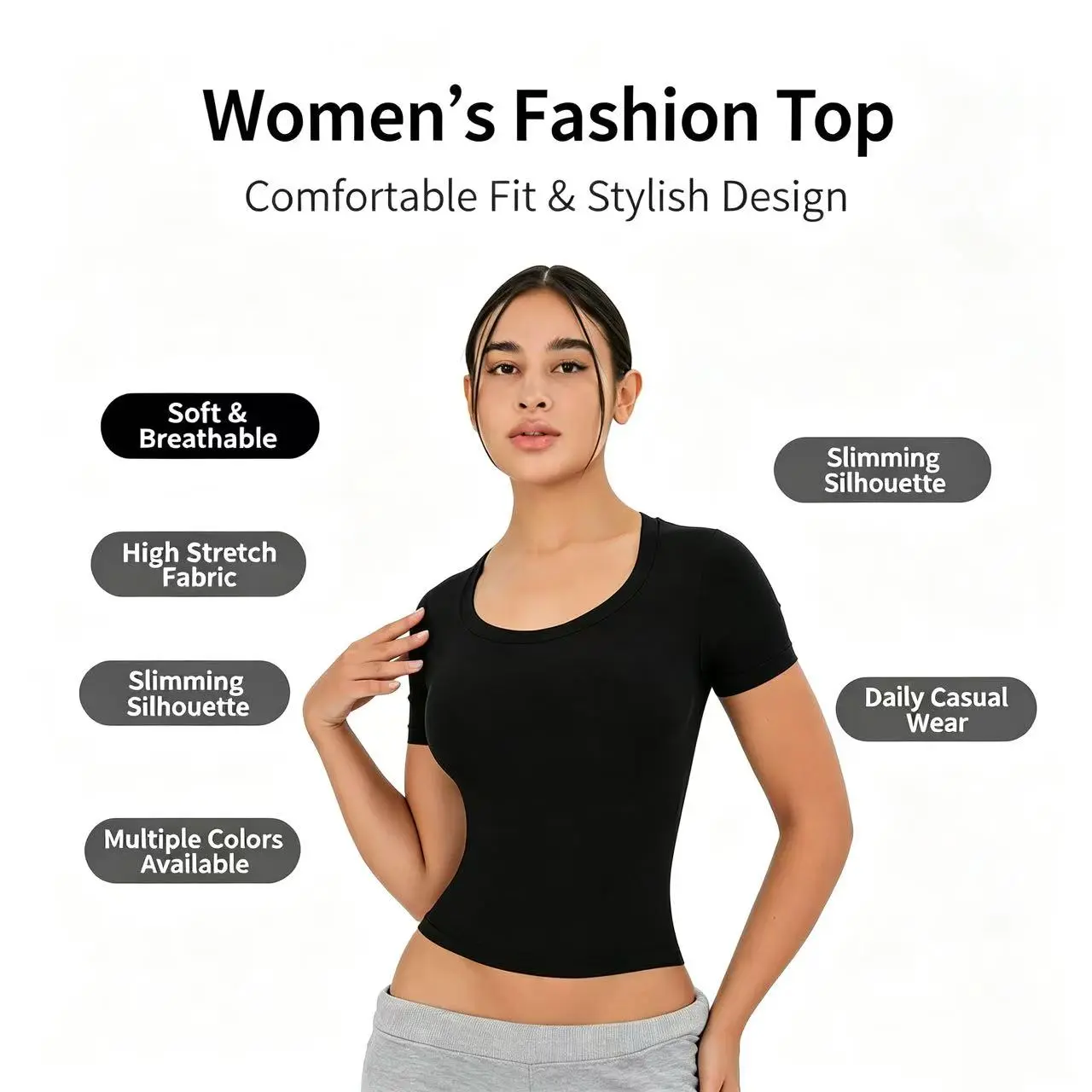 Women's New Seamless Short-Sleeve Turtleneck Top - Slim-Fitted, Elegant, Comfortable, Breathable Spandex-Polyester Garment for Outdoor, Casual Sports, Sexy Look, Plain, Sporty Chic, Classic Everyday Basics