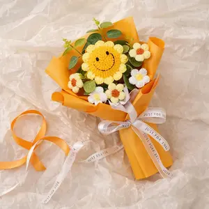 Handmade Crochet Sunflower Yarn Bouquet with Custom Card - Home & Party Gift for Best Friend (Birthday, Graduation Occasions)