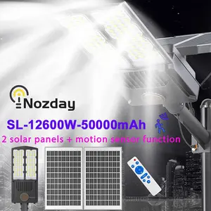12600W Solar Street Lights Outdoor, 600000LM Commercial Parking Lot Light Dusk to Dawn IP67 Waterproof 6500K Solar Security Flood Lights with Motion Sensor Solar Lamp for Yard, Road