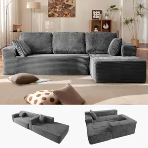 Couch Modern  with Chaise Deep Seat Upholstered for or Apartment No Assembly Required Grey L Shape with Right FacingChaise x Corduroy Sofa boneless modular furniture living room baratos Chenille Cloud Set Oversized Loveseat Down comfy diy compression egg