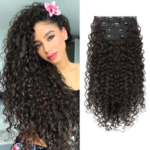 Reecho 9PCS Clip in Hair Extensions 20/22 Inch Kinky Curly Synthetic Hairpieces for Women Dark Brown to Caramel Brown Natural Party Travel Wavy High-Temperature Synthetic Silk