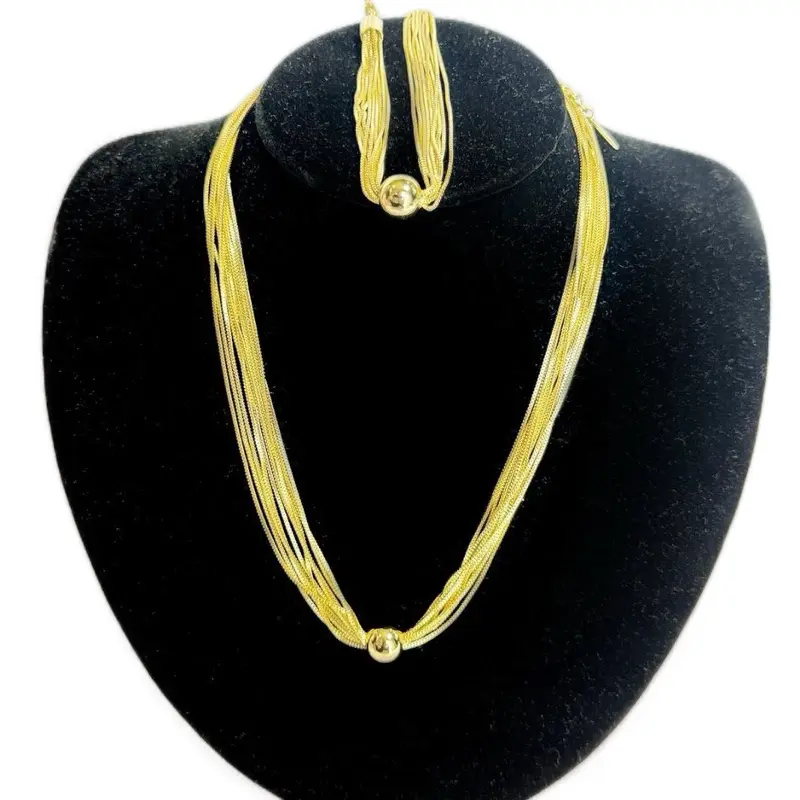 10 Cadenitas Gold Laminated Necklace Set with Decorative Ball 14k Gold Plated Jewelry