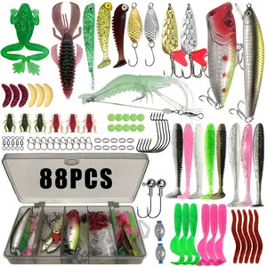 88 Piece Fishing Lure Set with Box, Includes Soft Hard Baits Hooks Sinkers Spinning Reflective Plates Realistic Frog Lures