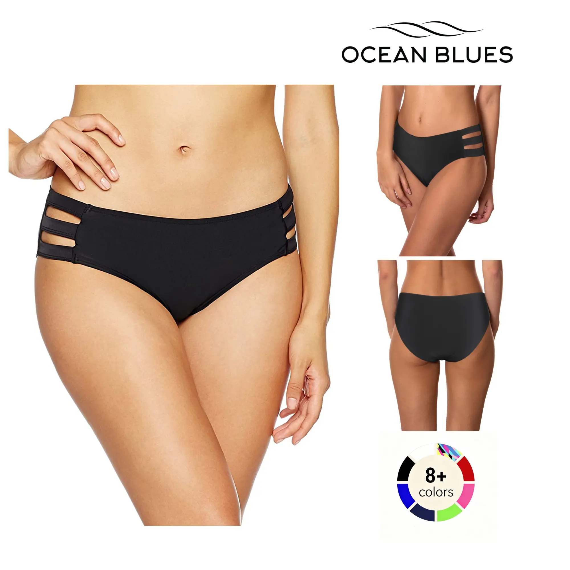 Ocean Blues Women's Strappy Bikini Bottom Full Coverage Swim Briefs Beachwear Swimsuits