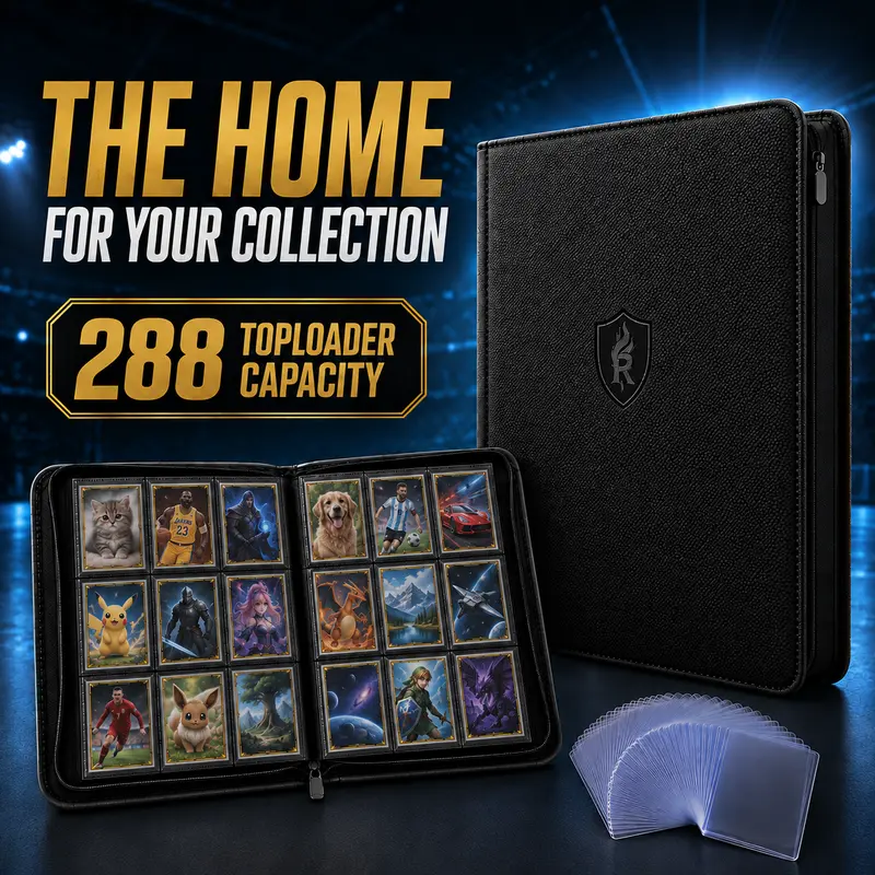 Toploader Binder with Zipper, Holds 288 3x4 Toploaders, 9-Pocket Double-Sided Trading Card Binder for Sports Cards, TCG & Collectibles