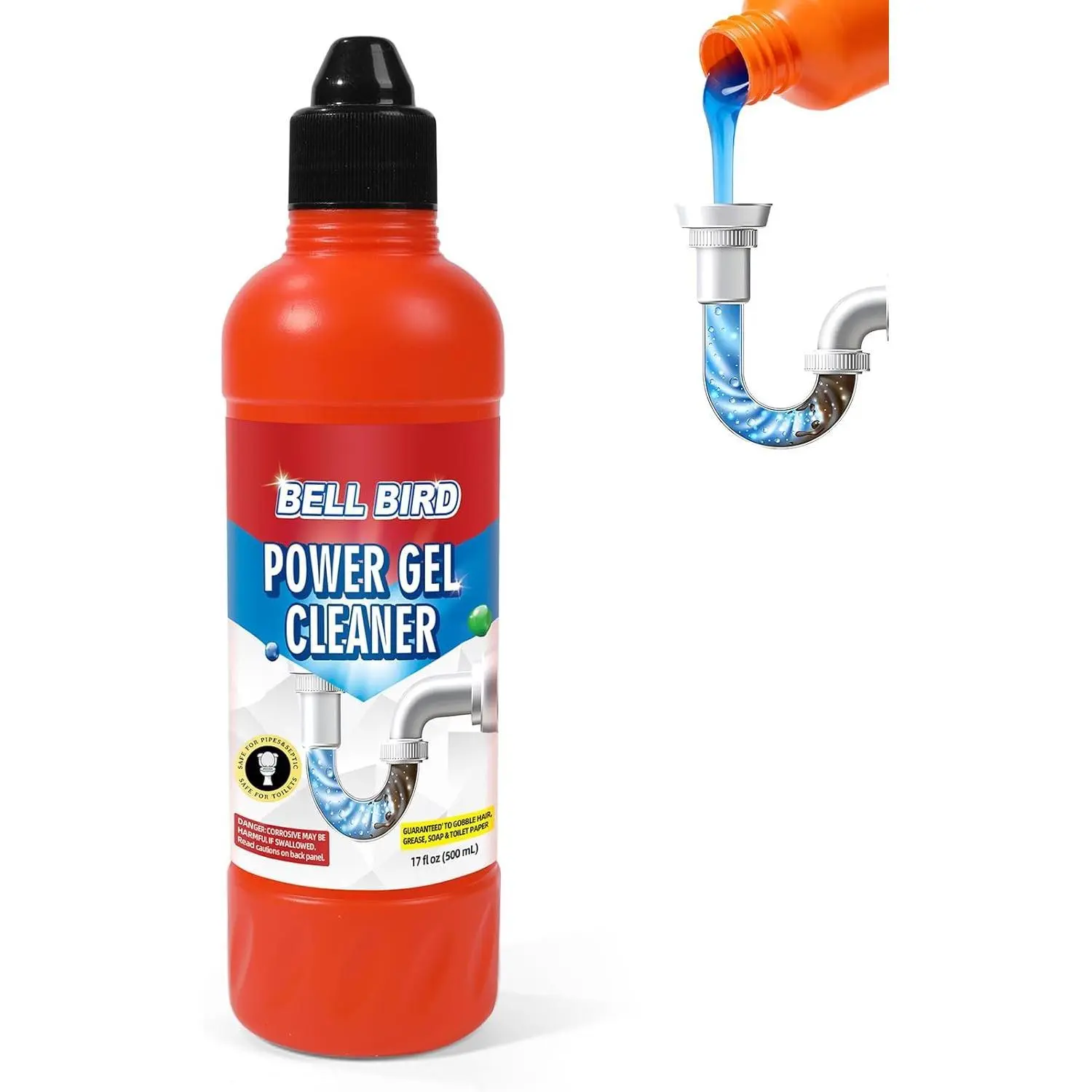 Bell Bird Extra Strength Drain Clog Remover Gel – Thick Power Hair, Grease & Soap Scum Dissolver | Septic Safe Odor Eliminator for Kitchen Sink, Tub, Shower & Toilet
