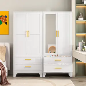 Metal Armoire Wardrobe Closet 71" Tall Bedroom Closet with Mirror 2 Drawers Adjustable Shelves and Hanging Rod Steel Clothes Closets and Storage for Bedroom
