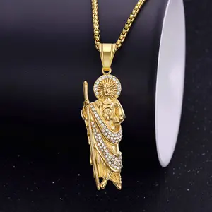 Judas Christ Necklace for Men Women Jesus Christ Pendant with Chain Hip Hop Neckilace 24 inch Catholicism Necklace
