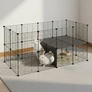 Spacious Foldable Iron Mesh Metal Rabbit Cage, 57.09x29.53x29.53in Large Wire Panel Playpen Fence for Guinea Pigs