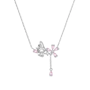 SANRIO My Melody Cherry Blossom Necklace Spring Eternal Elegant Butterfly Design Women's Fashion Jewelry Delicate Stylish Choice