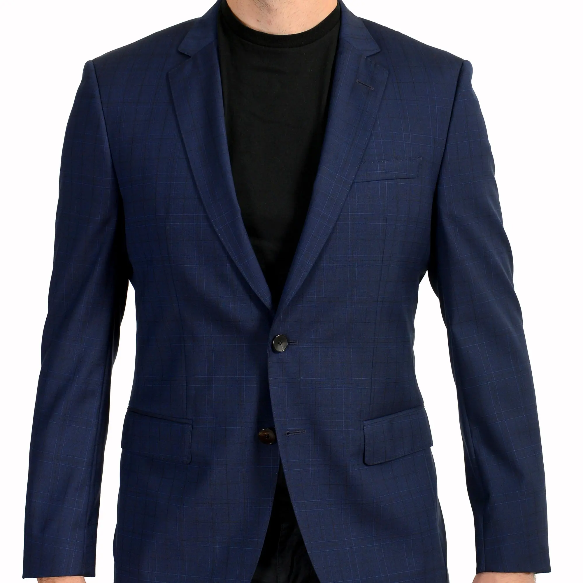 Hugo Boss Men's "Huge6" Blue Slim Fit 100% Wool Plaid Blazer US 40S IT 50S