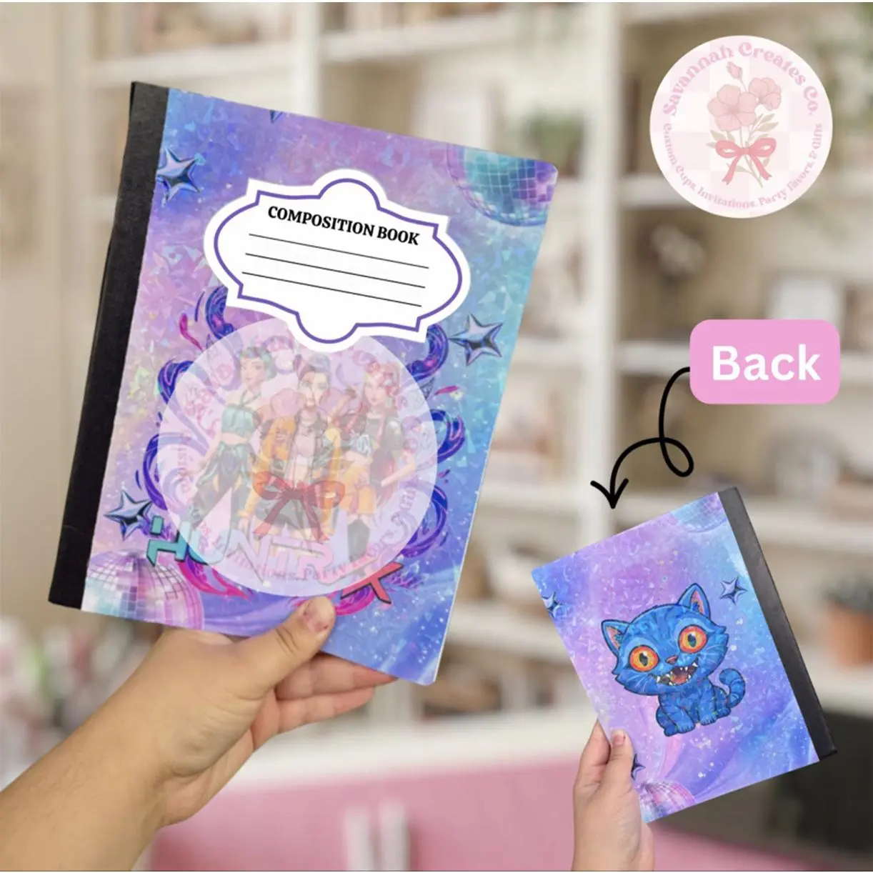 Kpop Theme Composition Notebook with Colorful holographic Design for Writing and Note-taking
