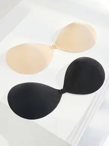 Women's Solid Jersey Push Up Nipple Cover, Invisible Silicone Bra, Self-adhesive Backless Strapless Bra, Breast Pasties, Casual, Please Order a Size Up