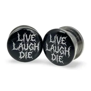 Live Laugh Die Picture Plugs gauges pair body jewelry