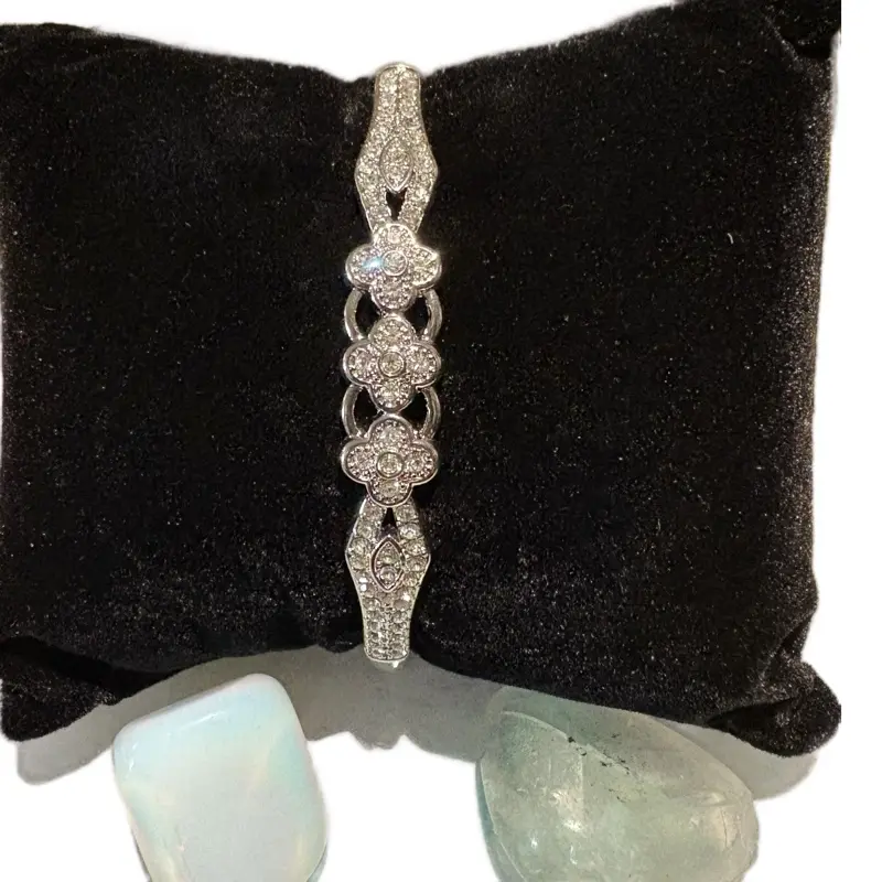 Silver plated rhinestone studded, high-quality stainless steel cuff