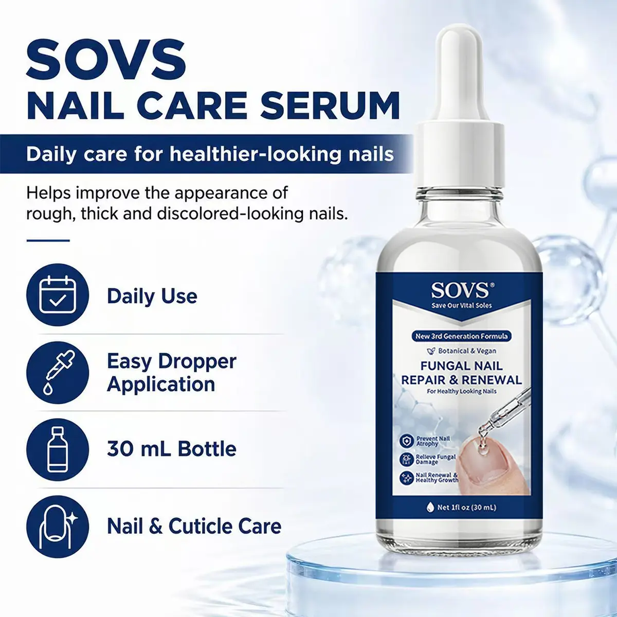 SOVS Nail Care Serum 30ml with Dropper | Nail Appearance Care & Nourishing Formula | Helps Improve Dry, Brittle & Dull-Looking Nails | Daily Care for Fingernails & Toenails