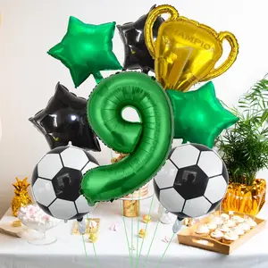 World Cup Soccer-Themed Balloon Set: Trophy and Star Foil Balloons for World Cup Decorations, Birthday Party Decorations for Children Aged 1–9, Anniversary Decorations, Green Foil Balloons with Numbers 1–9