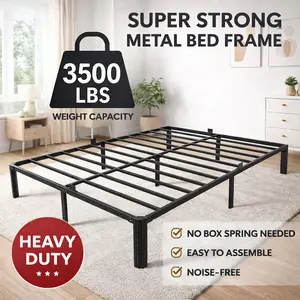 Bed Frame，Heavy Duty Metal Platform Bed Frames with Storage Space, 14 Inches, Sturdy Steel Slat Support, No Box Spring Needed，Easy to install queen bed frame Bedroom Bedframe