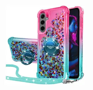 XYZ for Samsung Galaxy S25 24 23 22 Puls Ultra Phone Case with Ring and Lanyard Accessories,Shockproof,Women's Shiny Holographic Glitter Sequin Cute Case,Diamond Ring Protective Phone Case Cellphone Smartphone