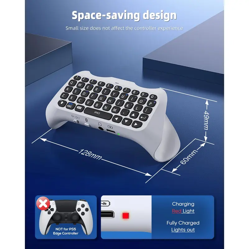MENEEA Ergonomic Plastic Wireless Video Game Controller Full Game Keyboard for PS5 - Bluetooth 3.0 Mini Size, Built-in Speaker, 3.5MM Audio Jack, Separate Charging for Voice Chat, No Additional Software Needed, PS5 Accessories