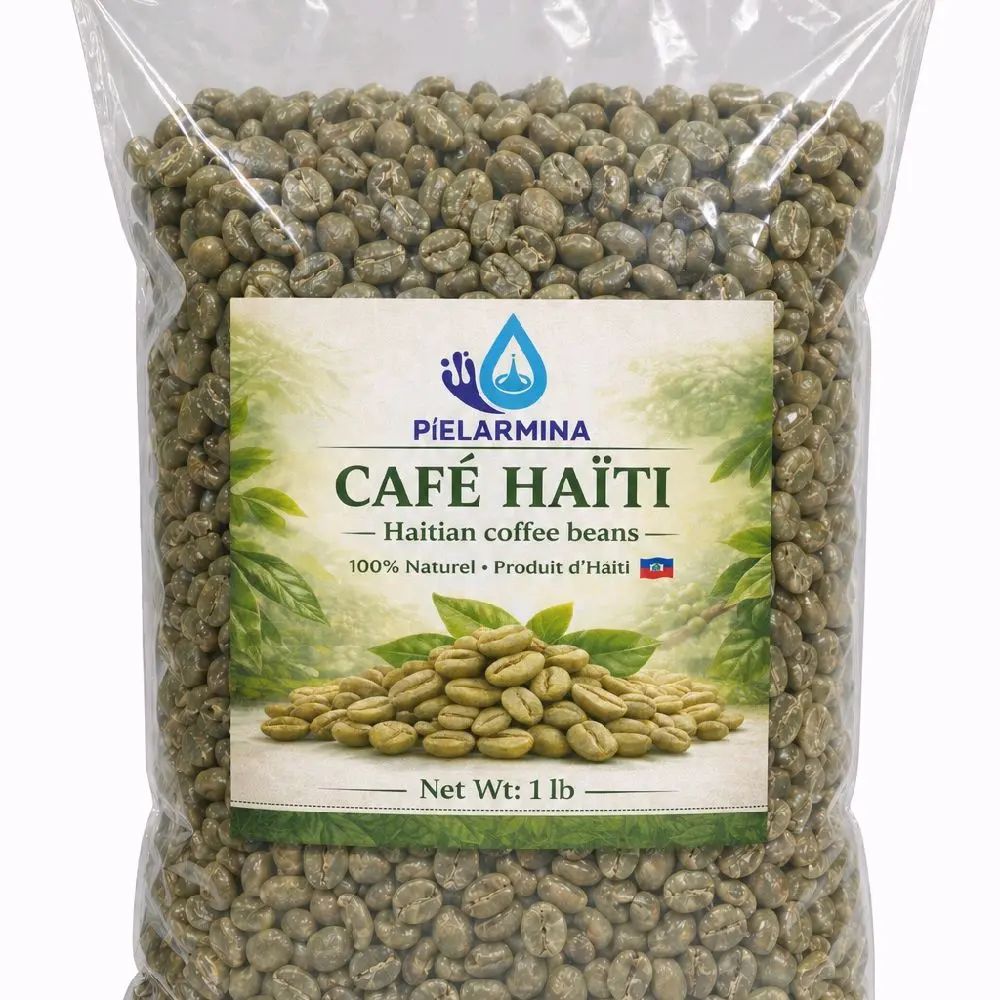 1 lb Bag Pielarmina Haitian Unroasted Green Coffee Beans - 100% Natural Beverage, Authentic Haitian Heritage, Freshness-Focused Option for Coffee Enthusiasts, Baking