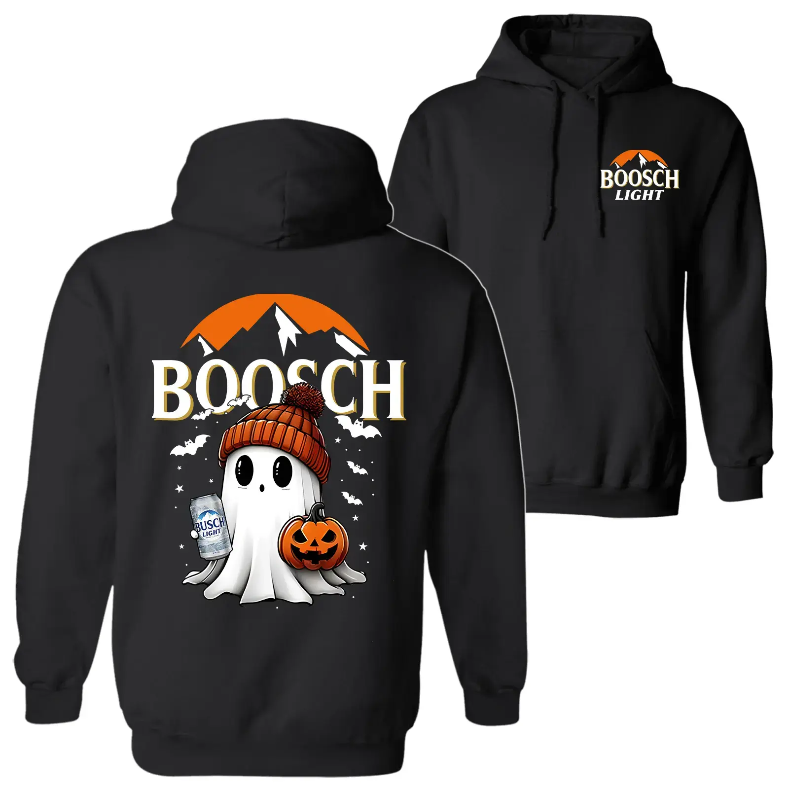 Halloween Boosch Cute Boo Boo Ghost Pumpkin Hoodie, Trendy Halloween Costume Spooky Season Graphic Design Unisex Cotton Pullover Hoodie for Women for Men Womenswear Menswear