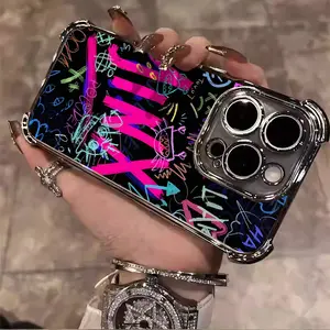 Jinx LOL Graffiti Letters Funny Anti Fall Aesthetic Electroplated TPU Casing For iphone 16 15 14 13 12 11 X XS PRO PLUS MAX Four Corners Anti-Fall Transparent Soft Silicone Gift Shockproof Protection Anti-Drop Protective Protector Phone Cases Shell Cover