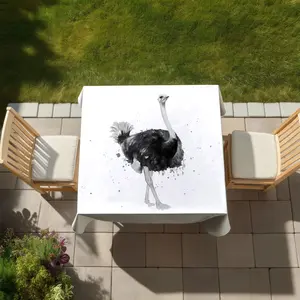 360 Stand Square Ostrich Print Tablecloth, 58x58 in, Water-Resistant Mildew-Proof Easy Care Exotic Animals Themed Kitchen Linen, Household Home Decor Textile, Kitchen Theme Runners
