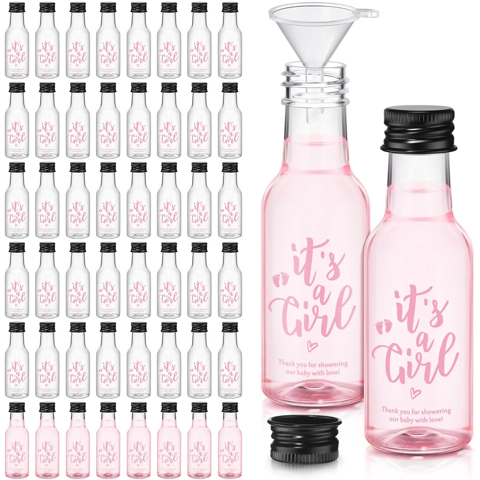 50 Pcs Baby Shower Favors for Guests Include 50 1.7oz Mini Empty Plastic Alcohol Shot Bottles with 1 Funnel Baby Shower Return Gift for Guests Gender Reveal Gifts Ideas