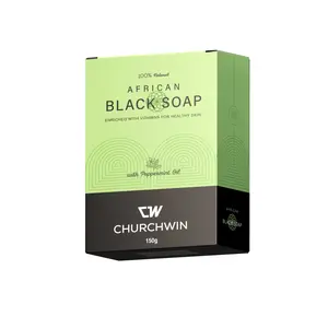 ChurchWin African Black Soap with Peppermint Oil (5.3 oz) Gentle Nourishing Cleanser & Body Wash. Cocoa & Shea Natural Comfort. Vitamins A, E & Iron. Tackles Acne & Eczema