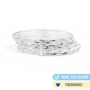925 STERLING SILVER SEMANARIO 7 DAY DIAMOND-CUT BRACELET SET -DANIELA