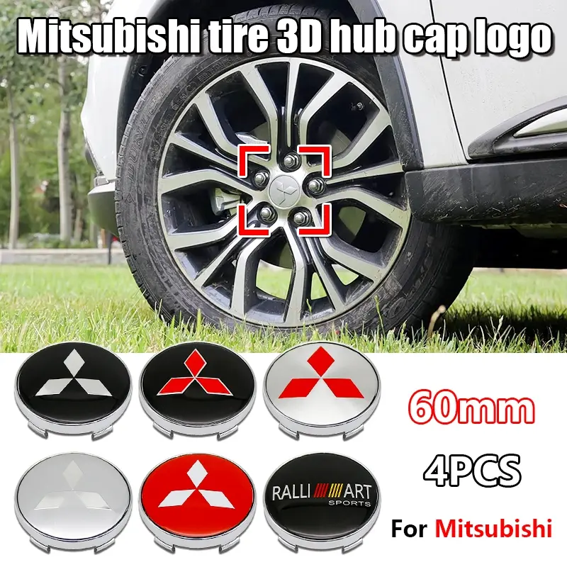 Mitsubishi Wheel Center Caps Set, 4-Piece 60mm Car Tire HUB Covers, Durable High-Quality Automotive Accessories, Practical Design, Car Parts