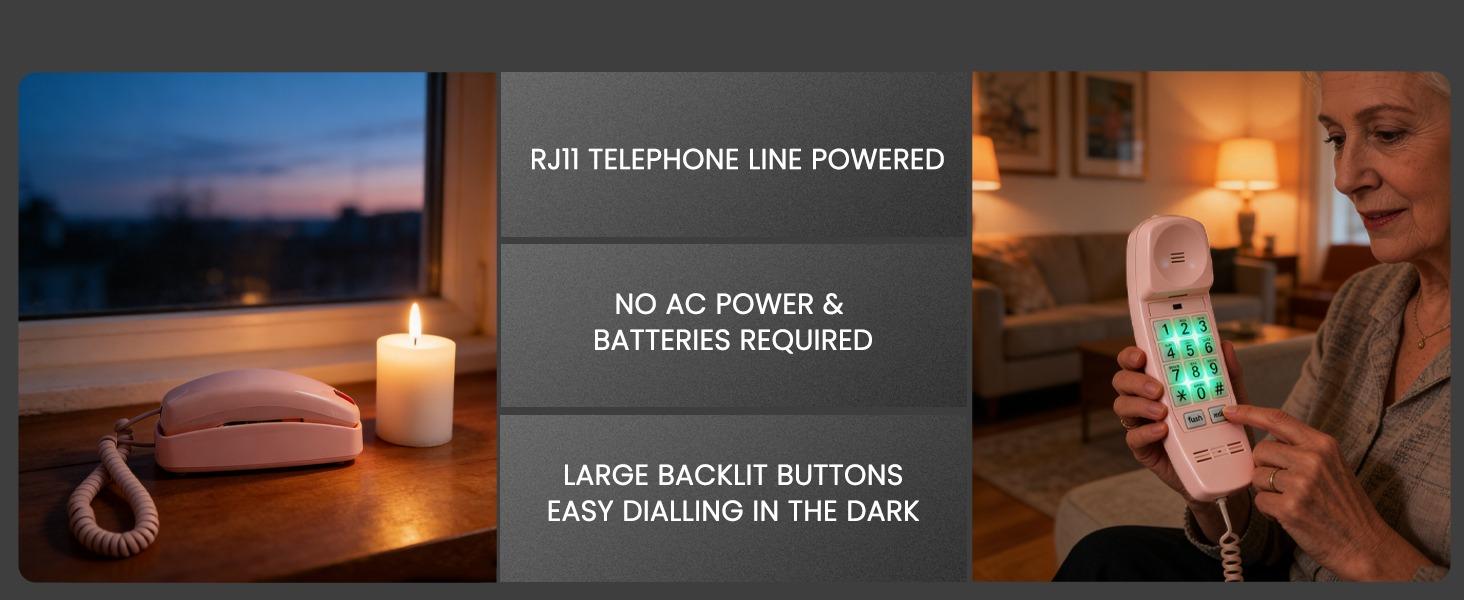 Landline Phones for Home, Corded Phone Requires No Power, Vintage Princess Phone Features Backlit Buttons, Works During Power Outages, Volume Control, Retro Wall Phone - Pink Telephone