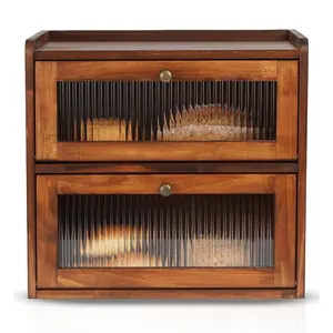 Jubily Bread Box with Clear Acrylic Windows – 2-Layer Pine Wooden Storage Box, Large Bread Box for Kitchen Countertop, Bread Storage Container for Homemade Bread, Rolls & Baked Goods
