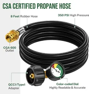 Alloxity 6ft Propane Hose Adapter 1lb to 20lb with Gauge, Propane Tank Adapters 1 lb to 20 lb Converter,5-40lb Propane Tank Hose Adapter for Buddy Heater/Weber Q Grill/Coleman Stove/Blackstone Griddle