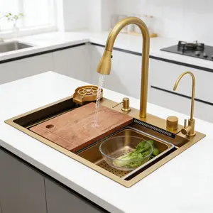 On Counter Stainless Steel Sink with Pull Out Faucet Cup Washer for Kitchen home essentials