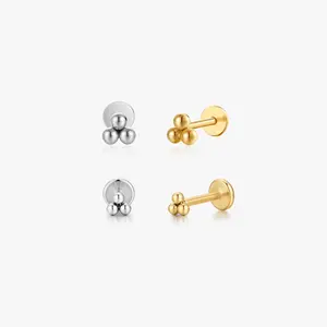Trio Bead Titanium Flat Back Stud (Single)