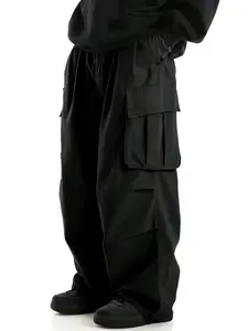 Men’s wide-leg cargo pants — streetwear brand straight-cut casual trousers with multiple pockets, American street style, drapey floor-length design Menswear Wideleg Plain