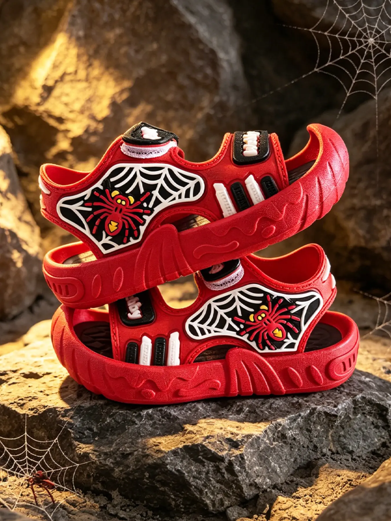 Back To School New Cool Spider Cartoon Soft Soled Sandals For Boys, Thick Soft Breathable Anti-Slip Sole, Summer Outdoor Beach Casual Shoes
