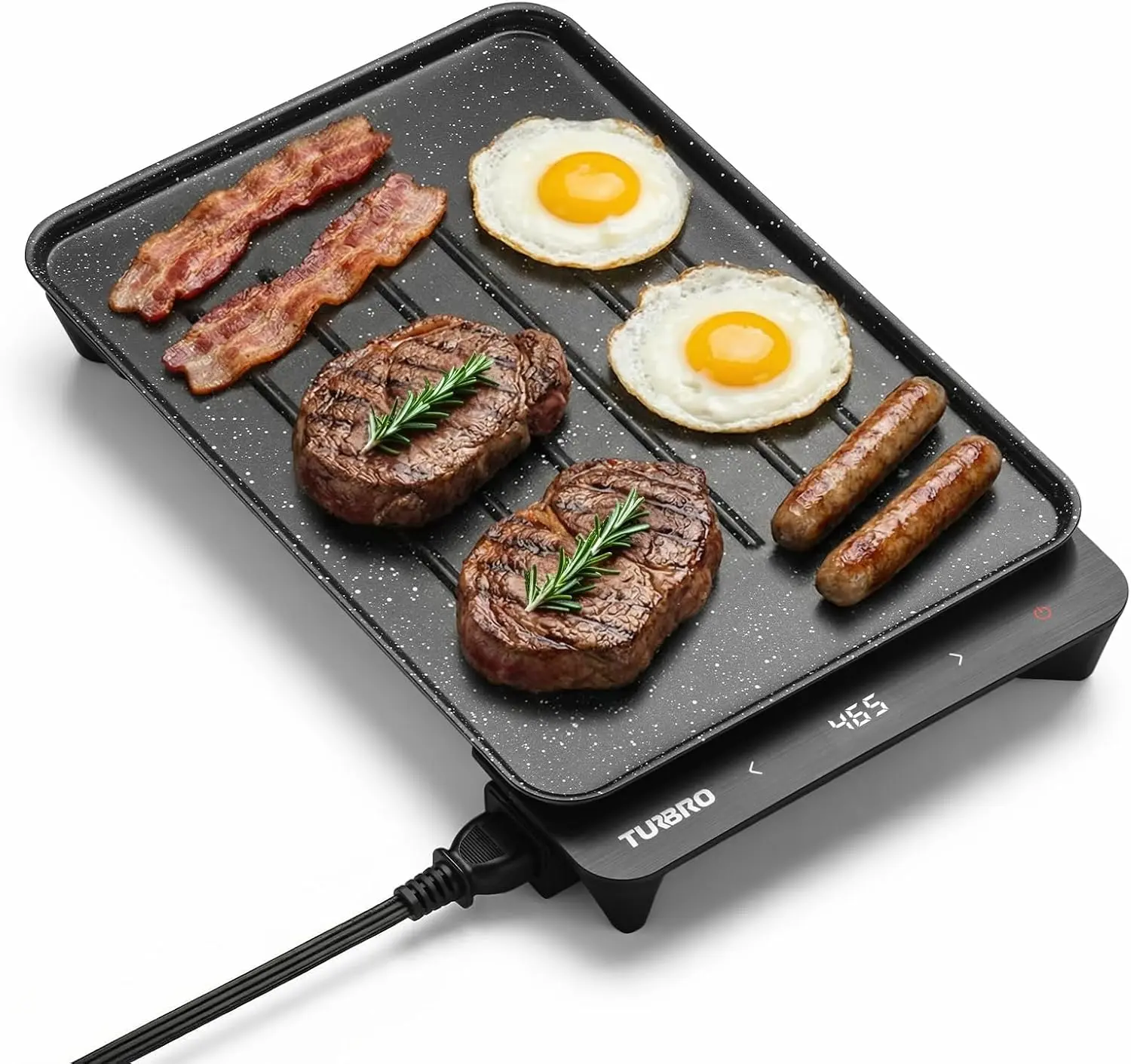 TURBRO EG13 Portable Electric Griddle - 300-600W Low-Power, Thick-Film Fast Heating to 465°F, Non-Stick Smokeless, Smart NTC Temp Control Indoor-Outdoor Grill for Camping, RV Use