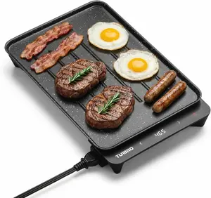 TURBRO EG13 Portable Electric Griddle, Low-Power 300-600W, Thick-Film Fast Heating to 465°F, Non-Stick Smokeless Indoor/Outdoor Grill with Smart NTC Temp Control for RV, Camping & Picnics