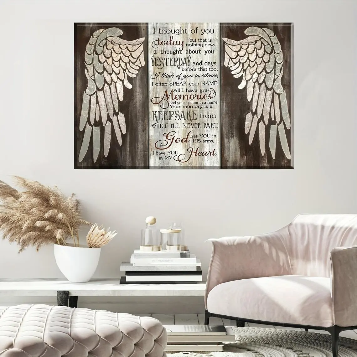 Memorial Angel Wings Canvas Wall Art, Sympathy Quote Poster, Remembrance Canvas Poster, Framed Canvas Wrap, Bereavement Gift Home Decor