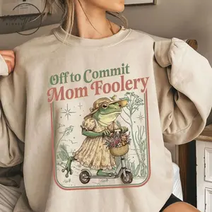 Mama Frog Off to Commit Mom Foolery Mothers day T-shirt, Mother's Day Gift, Custom Name Sweatshirt, Children Name Mom Hoodie U