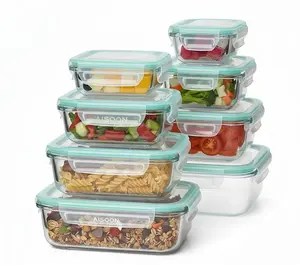 8 Pack Borosilicate Glass Food Storage Containers (8 Containers+1 Utensil) Stackable Airtight BPA Free Oven/Microwave/Freezer/Dishwasher Safe
