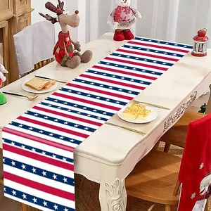 4th of July Table Runner American Stars and Stripes Patriotic Red White Blue Linen Table Flag Decorative Banner for Independence Day Memorial Day Party Dining Table