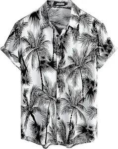 Mens Hawaiian Shirt Short Sleeve Button Down Tropical Casual Floral Beach Shirt, Lightweight Polyester, Button Front, Casual Wear for Summer, Fitted Style - Breathable, Top Fabric Menswear